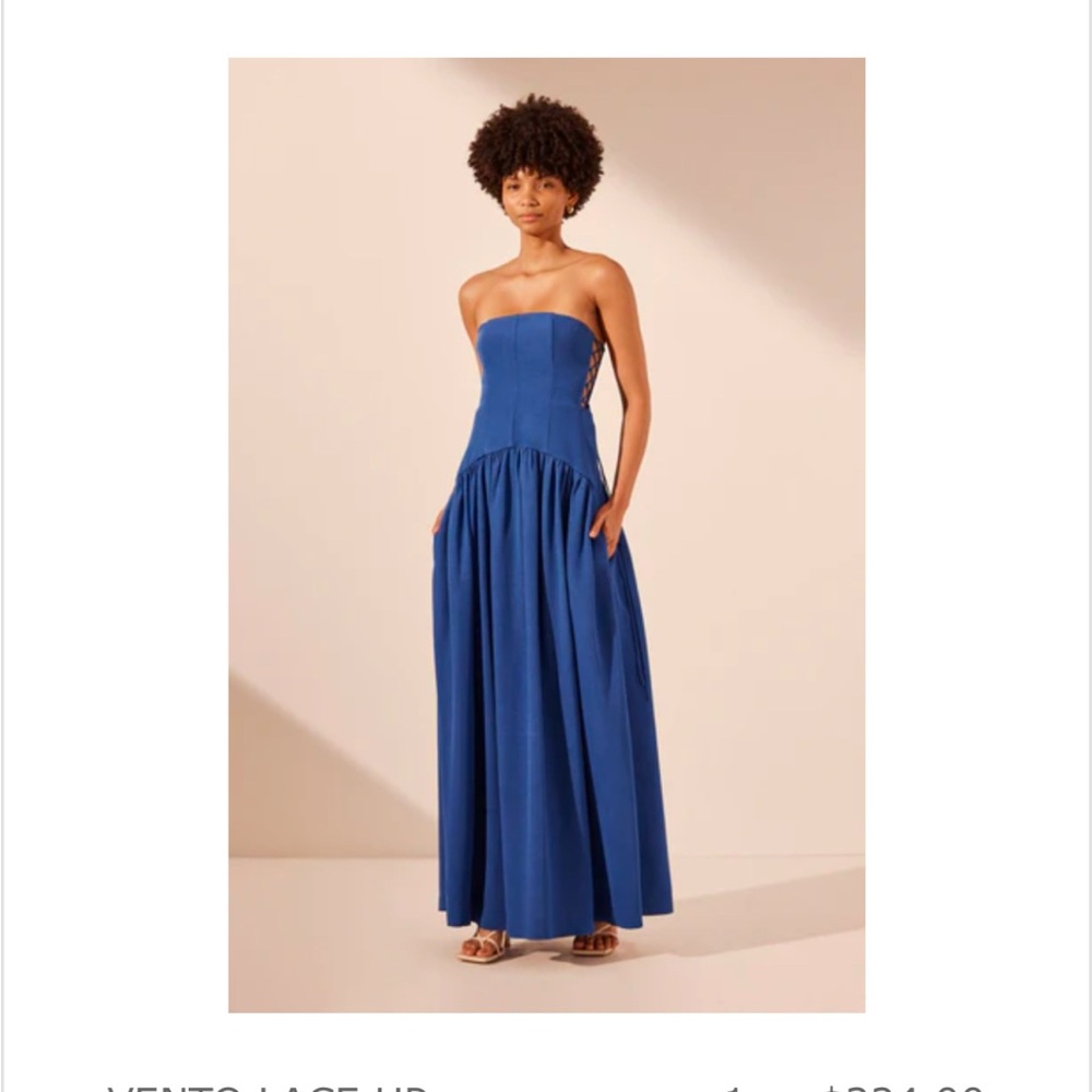 SHONA JOY - Vento Lace Up Strapless Maxi Dress in Cobalt